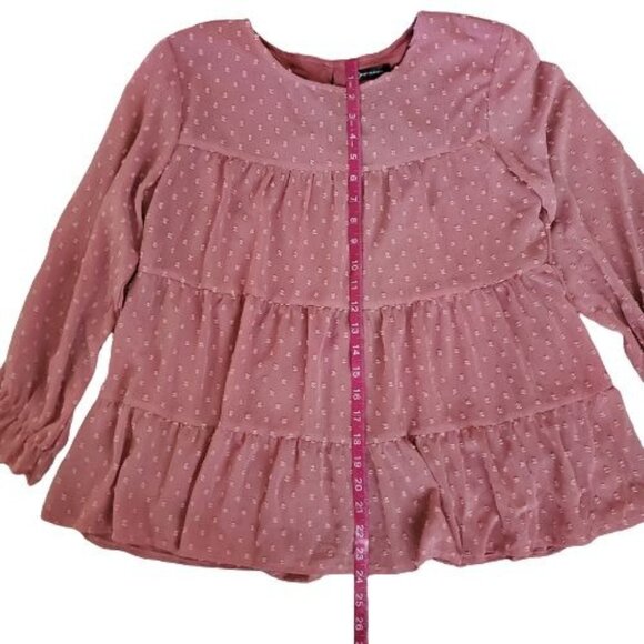 Pretty Garden Women's Swiss Dot Chiffon Ruffled-Sleeve Casual Blouse Pink Medium - Picture 12 of 12